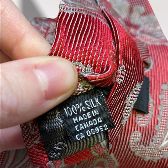 ALFRED SUNG | Red and Gray Paisley Silk Tie - Picture 6 of 6